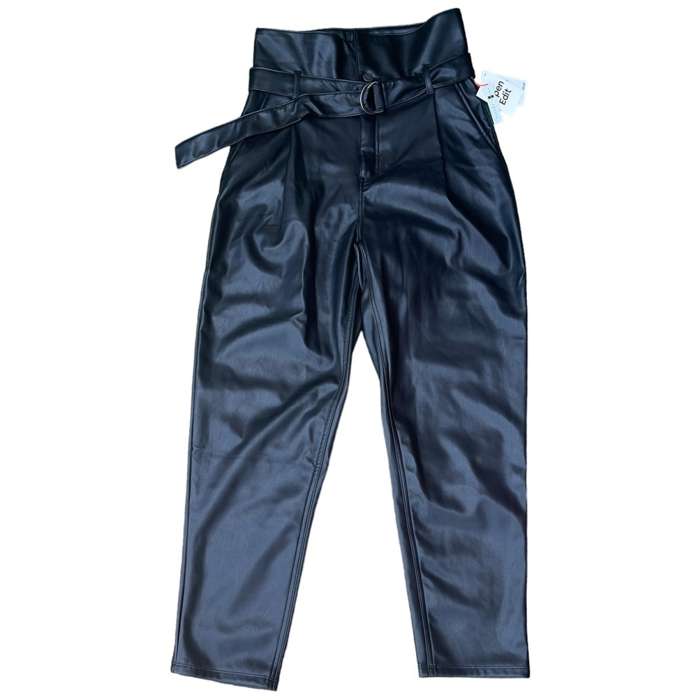 Black Faux Leather High-Waist Straight Leg Pants
